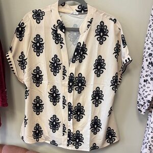 Cato Black and Cream Patterned Blouse